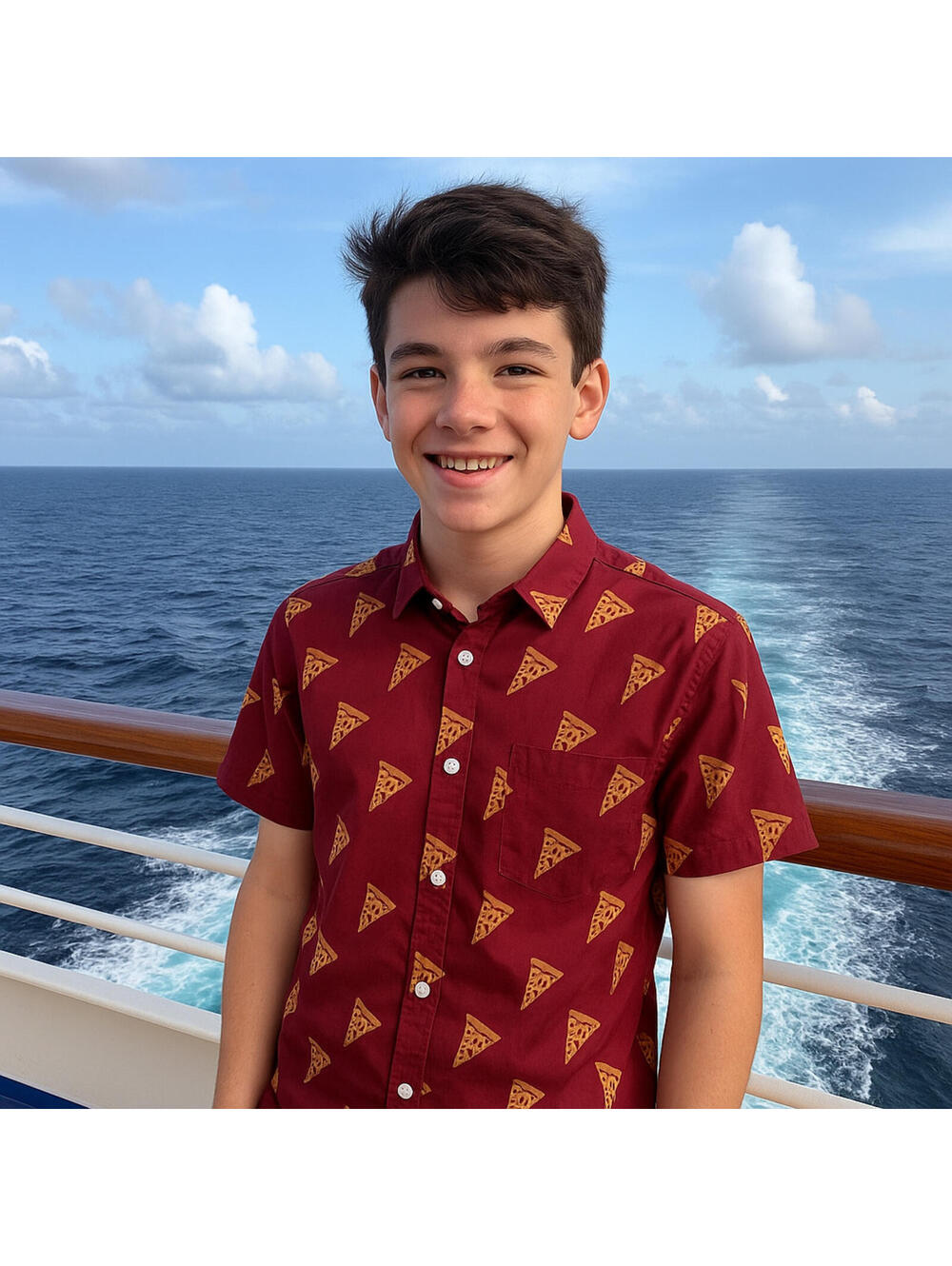 Wurl Boy's Red Christmas Shirt Cruise Pizza Slice Christmas Trees Button Size XL
